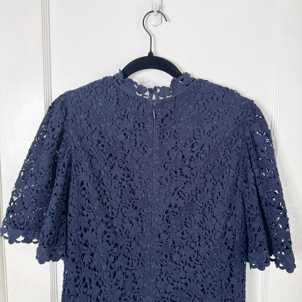 Rebecca Taylor Lace Sheath Dress Flutter Sleeves Navy Preppy Classy 100% Cotton - Picture 12 of 15